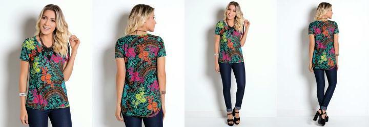 Blusa Mullet com Manga Curta tnico e Tropical