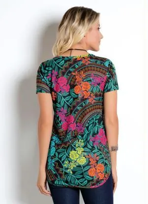 Moda Pop - Blusa Mullet com Manga Curta Étnico e Tropical - MODA POP
