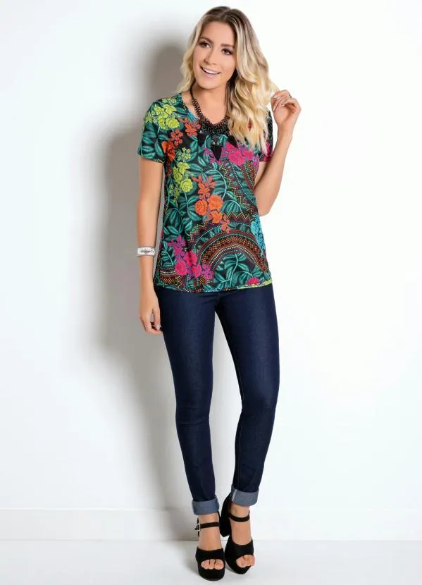 Moda Pop - Blusa Mullet com Manga Curta Étnico e Tropical 3