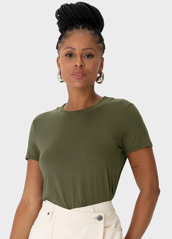 Enfim - Blusa Mullet em Viscose Verde Militar