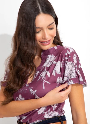 bonprix - Blusa Mullet Manga Curta Floral Roxo - BONPRIX