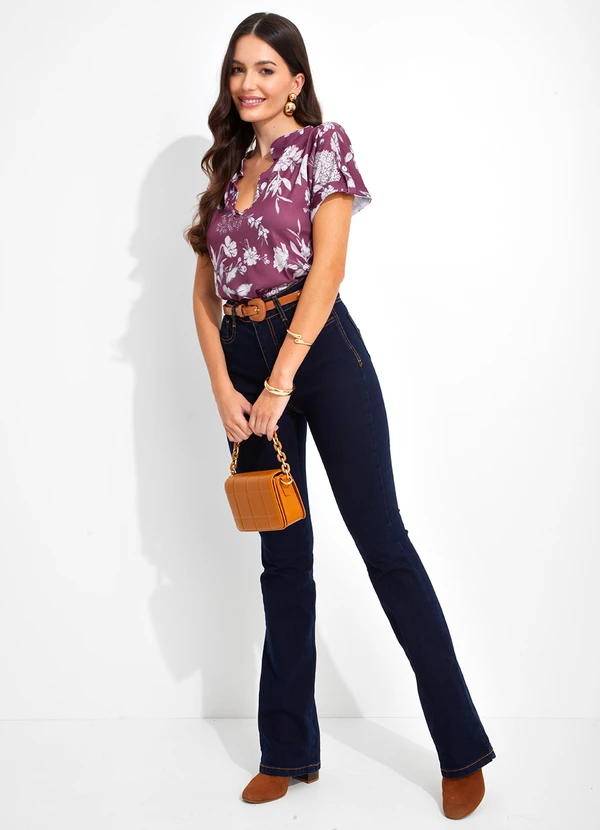bonprix - Blusa Mullet Manga Curta Floral Roxo 3