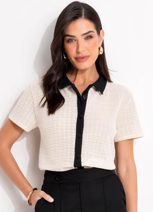 Quintess - Blusa Natural em Malha Crochet - QUINTESS