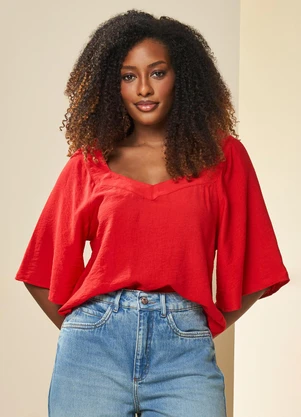 Doce Trama - Blusa Nature Creponada Vermelho - DOCE TRAMA