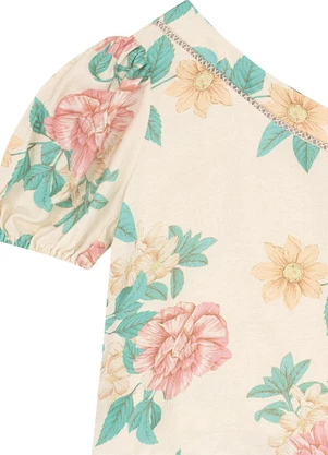 Malwee - Blusa Off White Ampla Floral Maquinetada - MALWEE