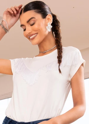 Quintess - Blusa Off White com Franjas - QUINTESS