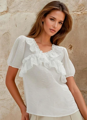 bonprix - Blusa Off White em Crepe Plano - BONPRIX