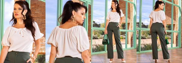 Blusa Off White em Crepe Plano