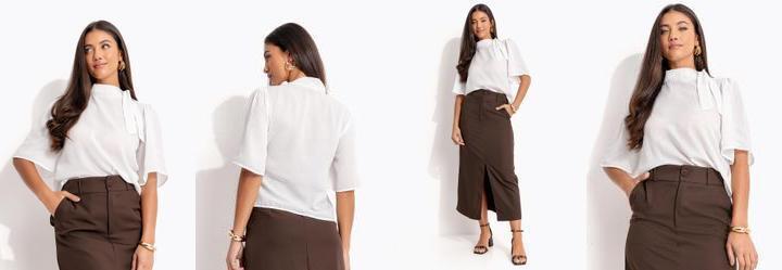 Blusa Off White em Crepe Plano