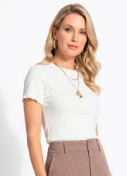 Blusa Off White em Malha Canelada