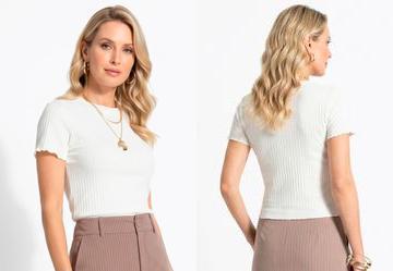 Blusa Off White em Malha Canelada