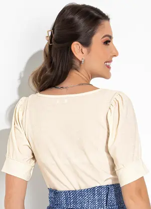 Rosalie - Blusa Off White em Malha com Lurex - ROSALIE
