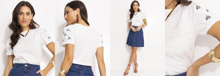 Blusa Off White em Malha de Algod�o Penteado