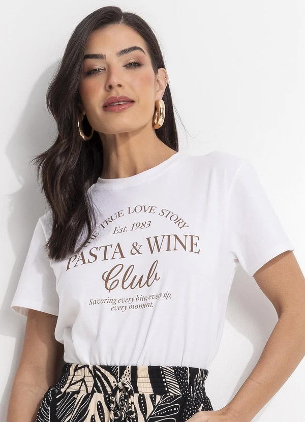 Quintess - Blusa Off White em Malha de Algodão Penteado