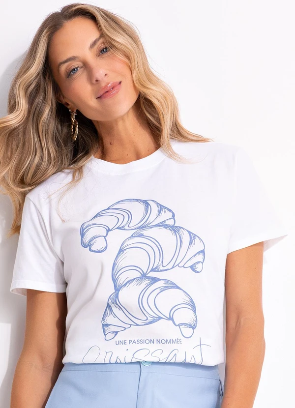 Quintess - Blusa Off White em Malha de Algodão Penteado