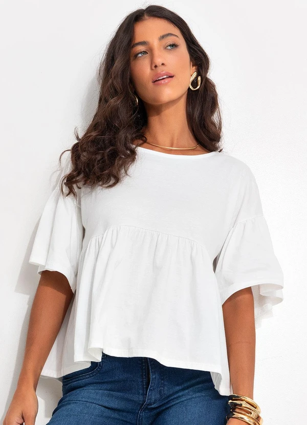 Quintess - Blusa Off White em Malha de Algodão Penteado