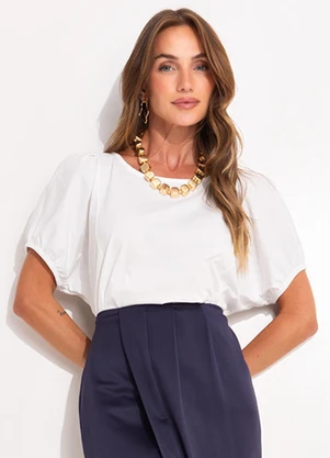 Quintess - Blusa Off White em Malha de Algodão Penteado - QUINTESS