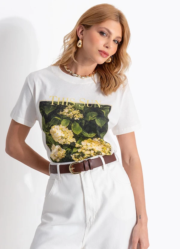 Quintess - Blusa Off White em Malha de Algodão Penteado