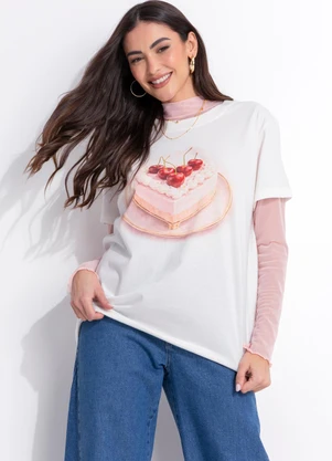 Quintess - Blusa Off White em Malha de Algodão Penteado - QUINTESS
