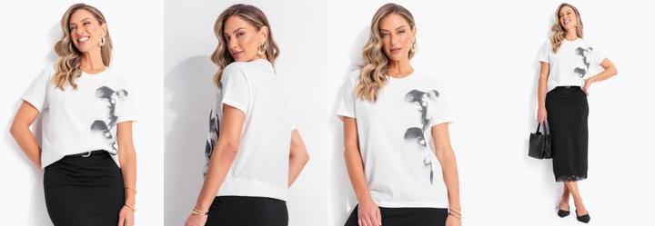 Blusa Off White em Malha de Algod�o Penteado
