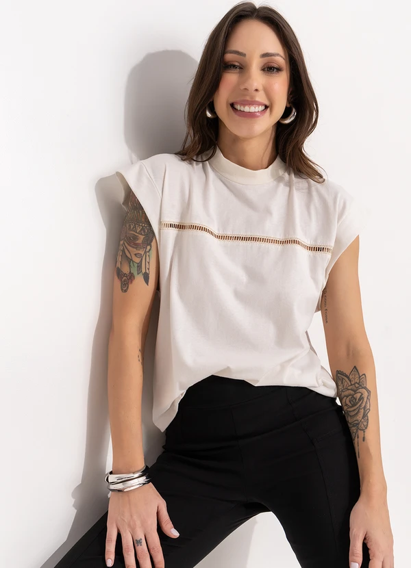 Bimini - Blusa Off White em Malha de Algodão 5