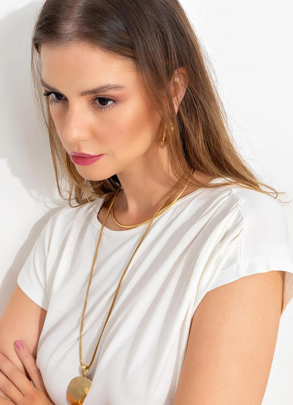 Quintess - Blusa Off White em Malha de Viscose com Elastano 10