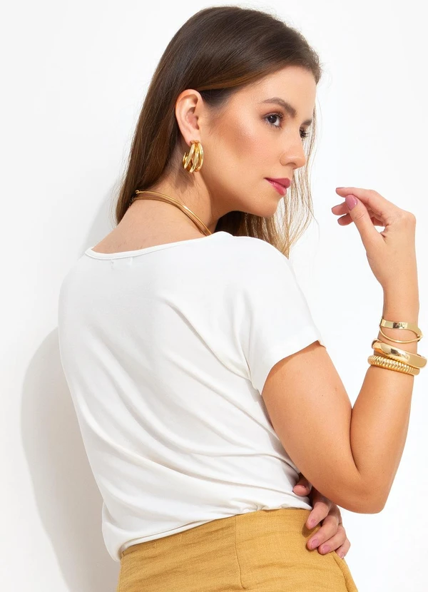 Quintess - Blusa Off White em Malha de Viscose com Elastano 2