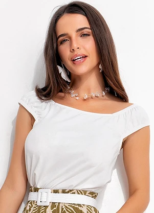 Quintess - Blusa Off White em Malha de Viscose - QUINTESS