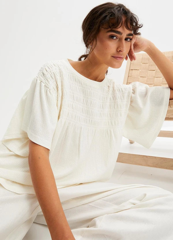 bonprix - Blusa Off White em Malha  Favo de Poliéster 3