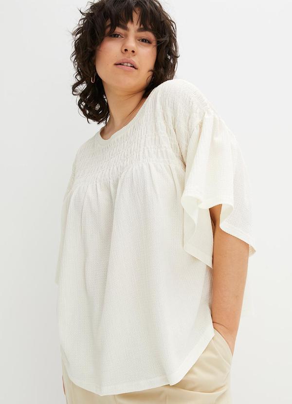 bonprix - Blusa Off White em Malha Favo de Poliéster
