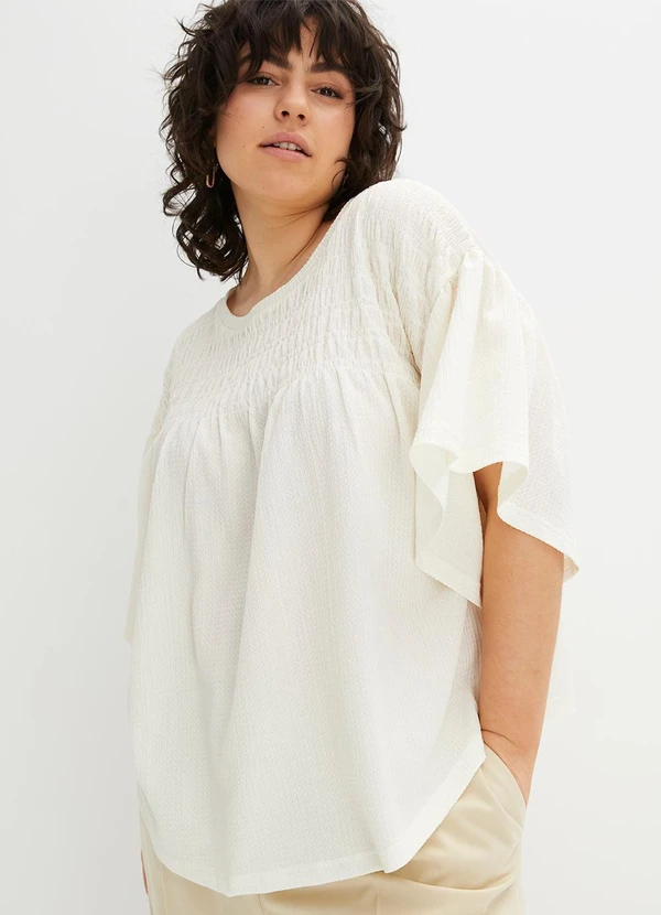 bonprix - Blusa Off White em Malha  Favo de Poliéster 4