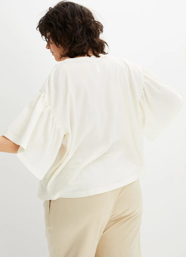 bonprix - Blusa Off White em Malha  Favo de Poliéster 5