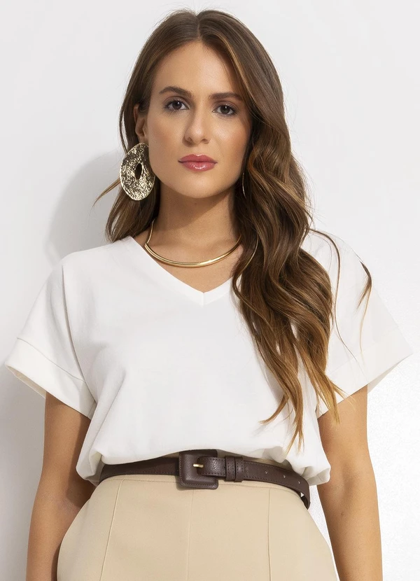 Quintess - Blusa Off White em Moletinho
