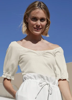 bonprix - Blusa Off White em Piquet Algodão com Elastano - BONPRIX