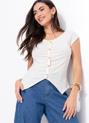 Quintess - Blusa Off White em Ribana de Viscose - QUINTESS