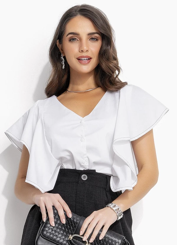 Quintess - Blusa Off White em Tricoline