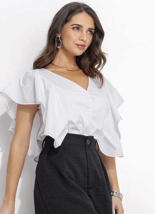 Quintess - Blusa Off White em Tricoline 4