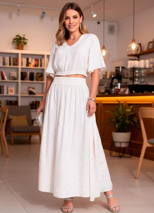 Quintess - Blusa Off White em Viscose Plana com Lurex - QUINTESS