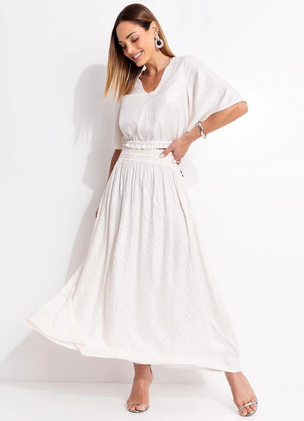 Quintess - Blusa Off White em Viscose Plana com Lurex 13