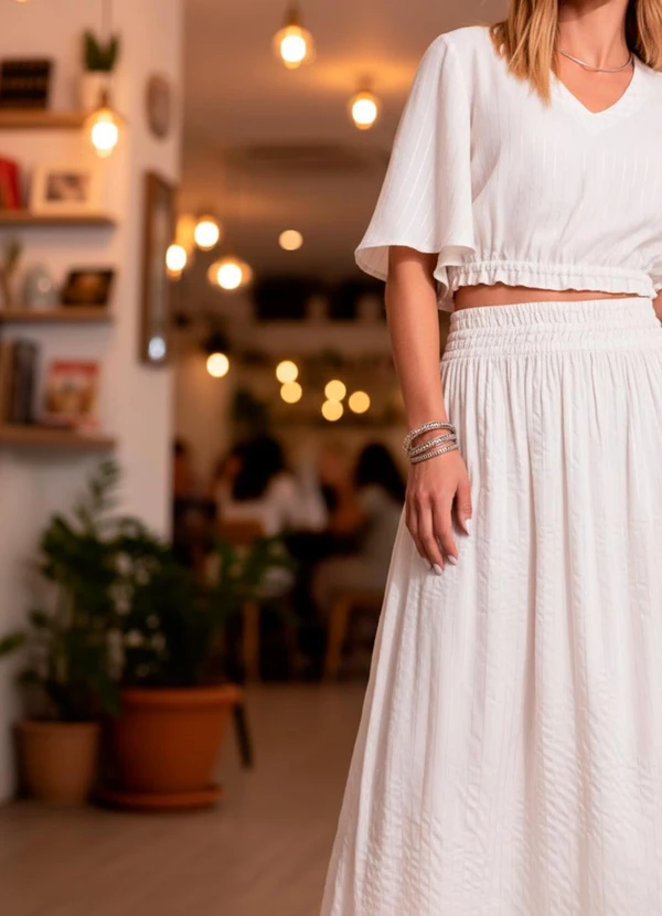 Quintess - Blusa Off White em Viscose Plana com Lurex 6