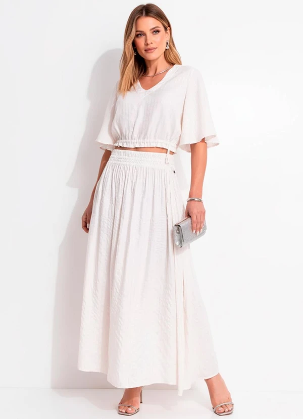 Quintess - Blusa Off White em Viscose Plana com Lurex 7