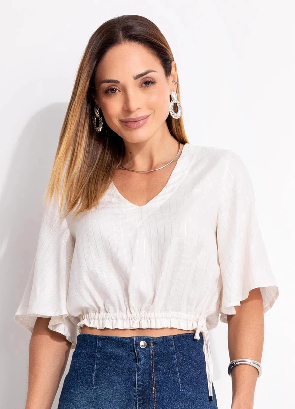Quintess - Blusa Off White em Viscose Plana com Lurex 8