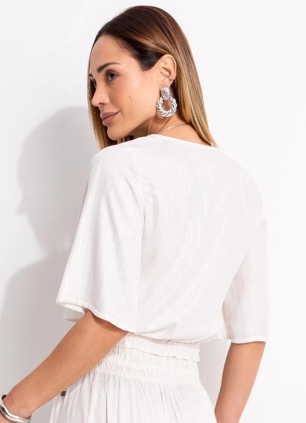 Quintess - Blusa Off White em Viscose Plana com Lurex 9