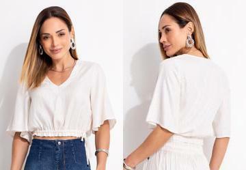 Blusa Off White em Viscose Plana