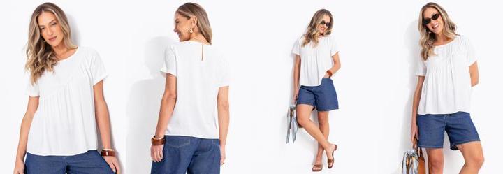 Blusa Off White em Viscose Plana