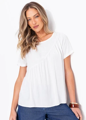 Quintess - Blusa Off White em Viscose Plana - QUINTESS