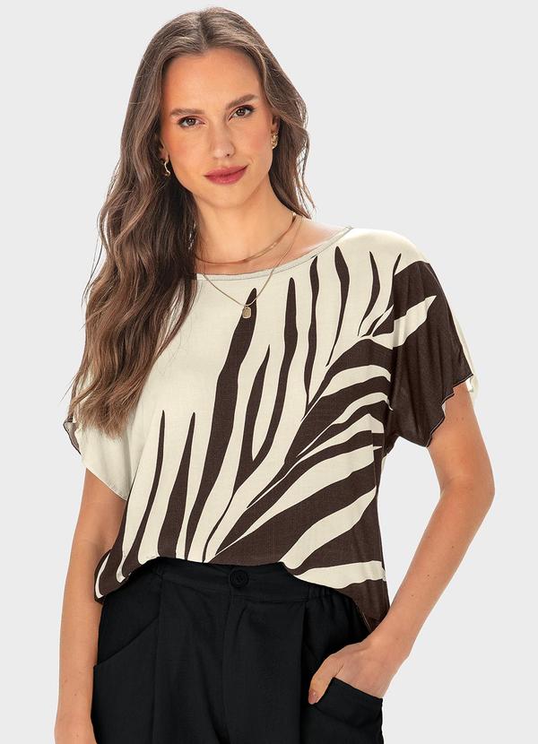 Malwee - Blusa Off White Folhagem Ampla