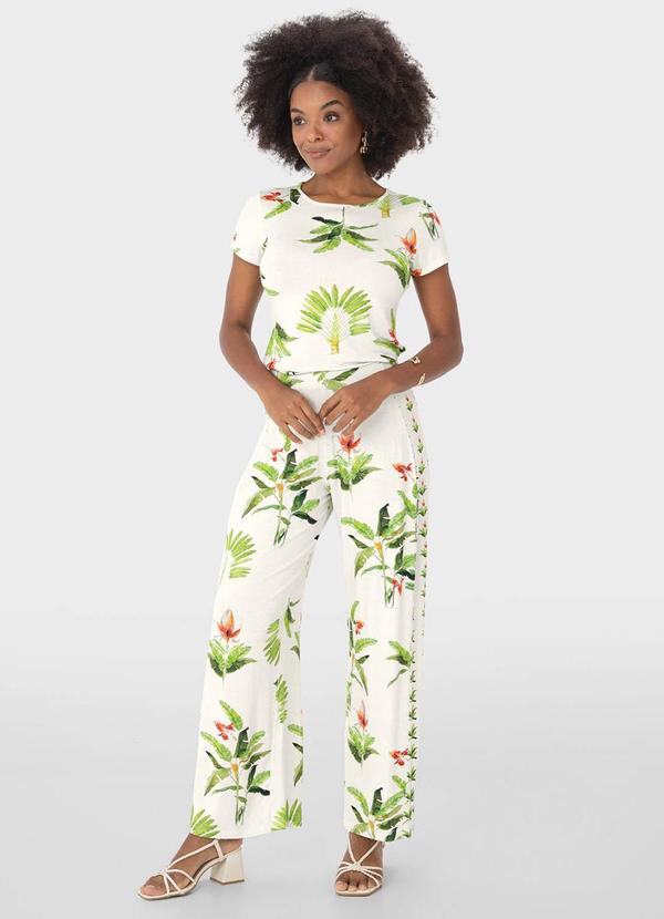 Malwee - Blusa Off White Folhagens em Viscose Stretch 2