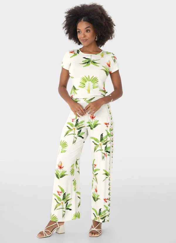 Malwee - Blusa Off White Folhagens em Viscose Stretch 2