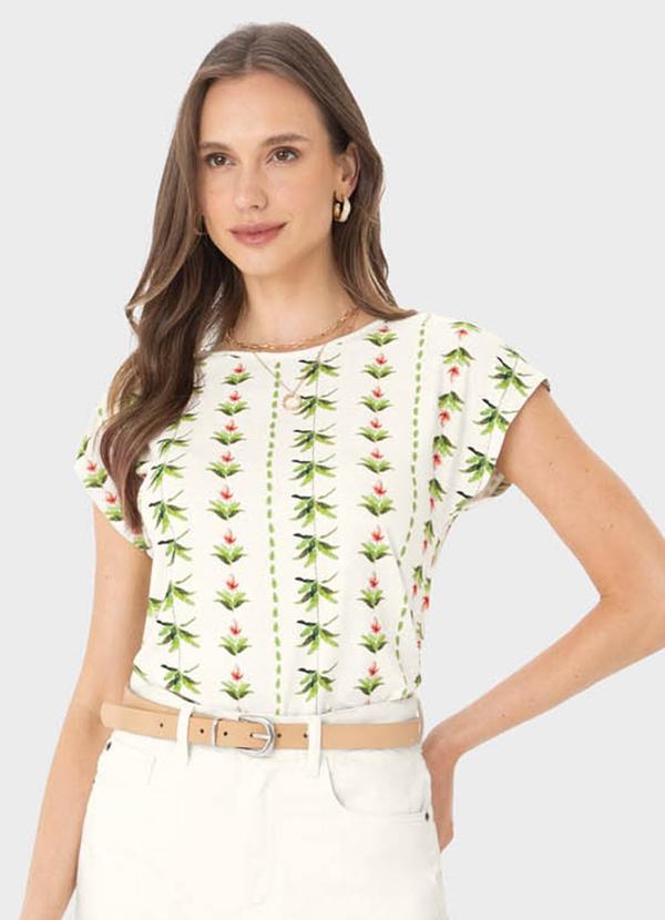 Malwee - Blusa Off White Mullet Folhagens em Viscose